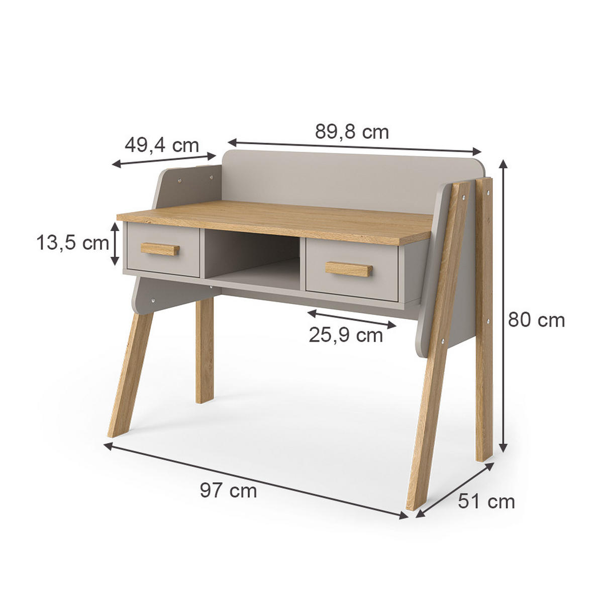 SCHREIBTISCH Malia Cashmere-Eiche 97 x 51 cm - Kaschmir, Holzwerkstoff (51/97/80cm) - VitaliSpa