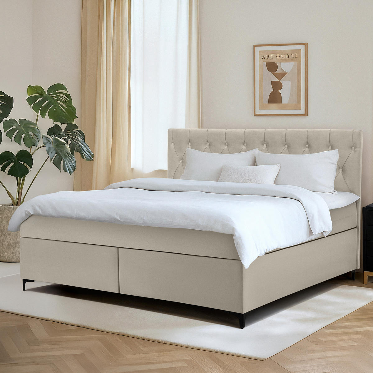 POLSTERBETT ARDEA, Creme - Creme/Schwarz, Holz/Holzwerkstoff (180/200cm) - KONSIMO®