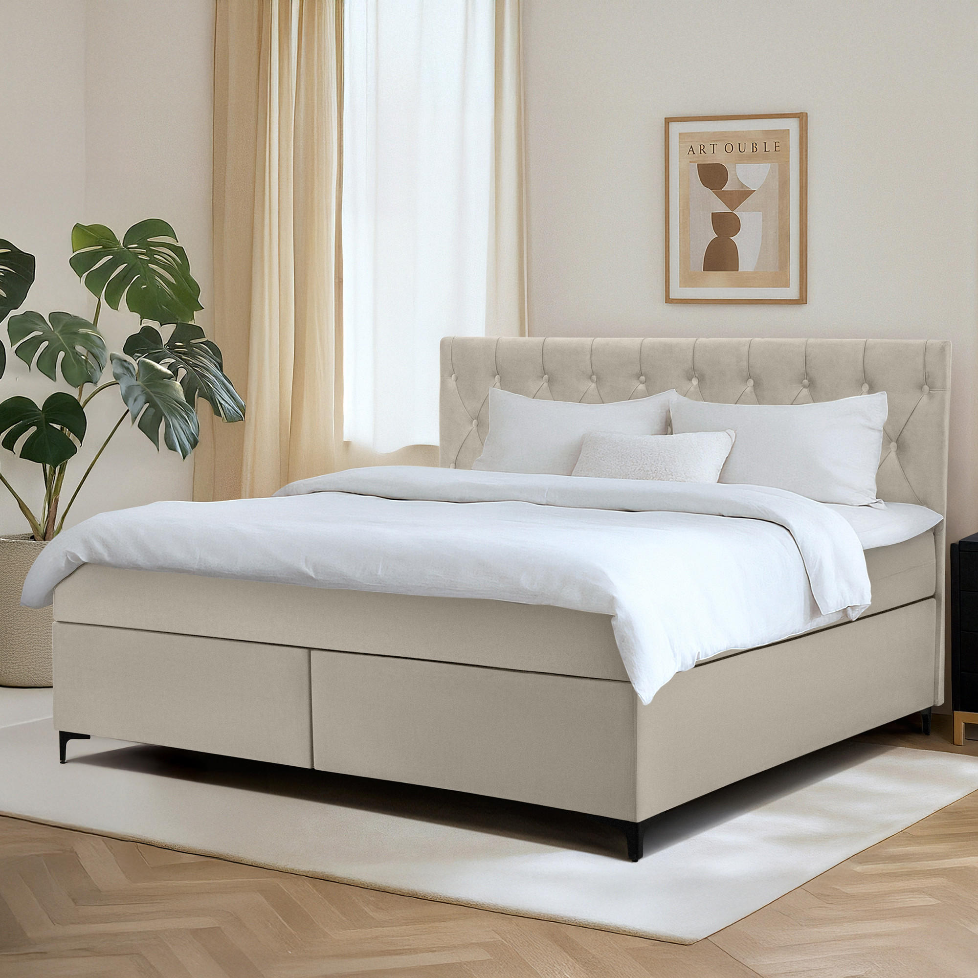 Thumbnail - Konsimo® Polsterbett, Creme, Holz, Holzwerkstoff, Textil, 180x200 cm, Schlafzimmer, Betten, Polsterbetten