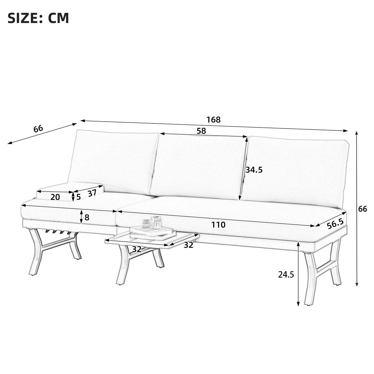 GARTENMÖBEL-SET 3-Sitzer Sofa Verstellbar Tisch Stahl Grün - Grün, Textil - FLIEKS
