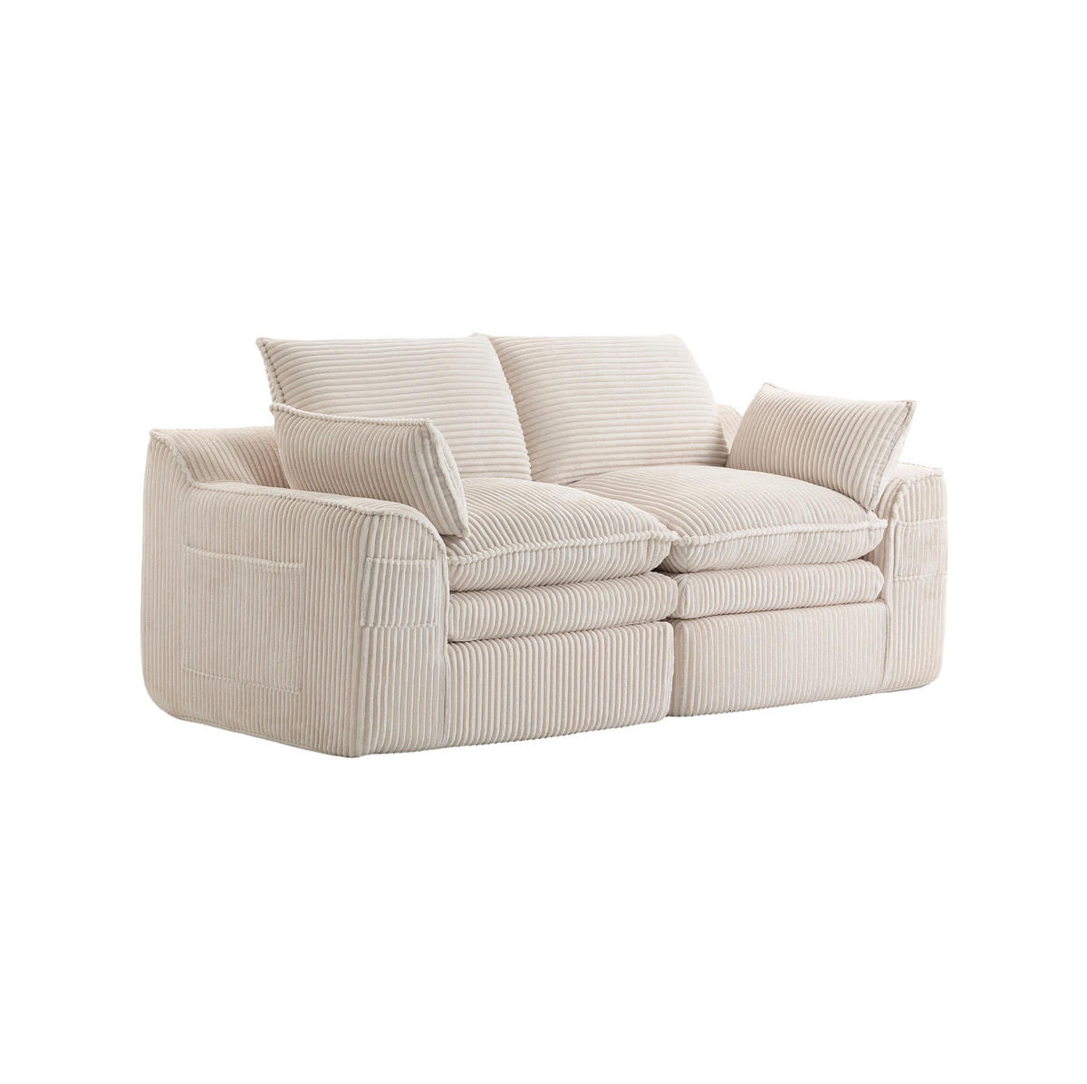 2-SITZER-SOFA aus Cord 191x94x85 cm Beige mit Seitentaschen, Kissen und Federkern - Beige, Textil (191/85/94cm) - Modfu
