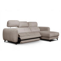 ECKSOFA SVEN 3-Sitzer, 1 Relax XL, verstellbare Kopfstützen, beige - Beige/Schwarz, Holzwerkstoff/Textil (256/163cm) - Courtois Laville