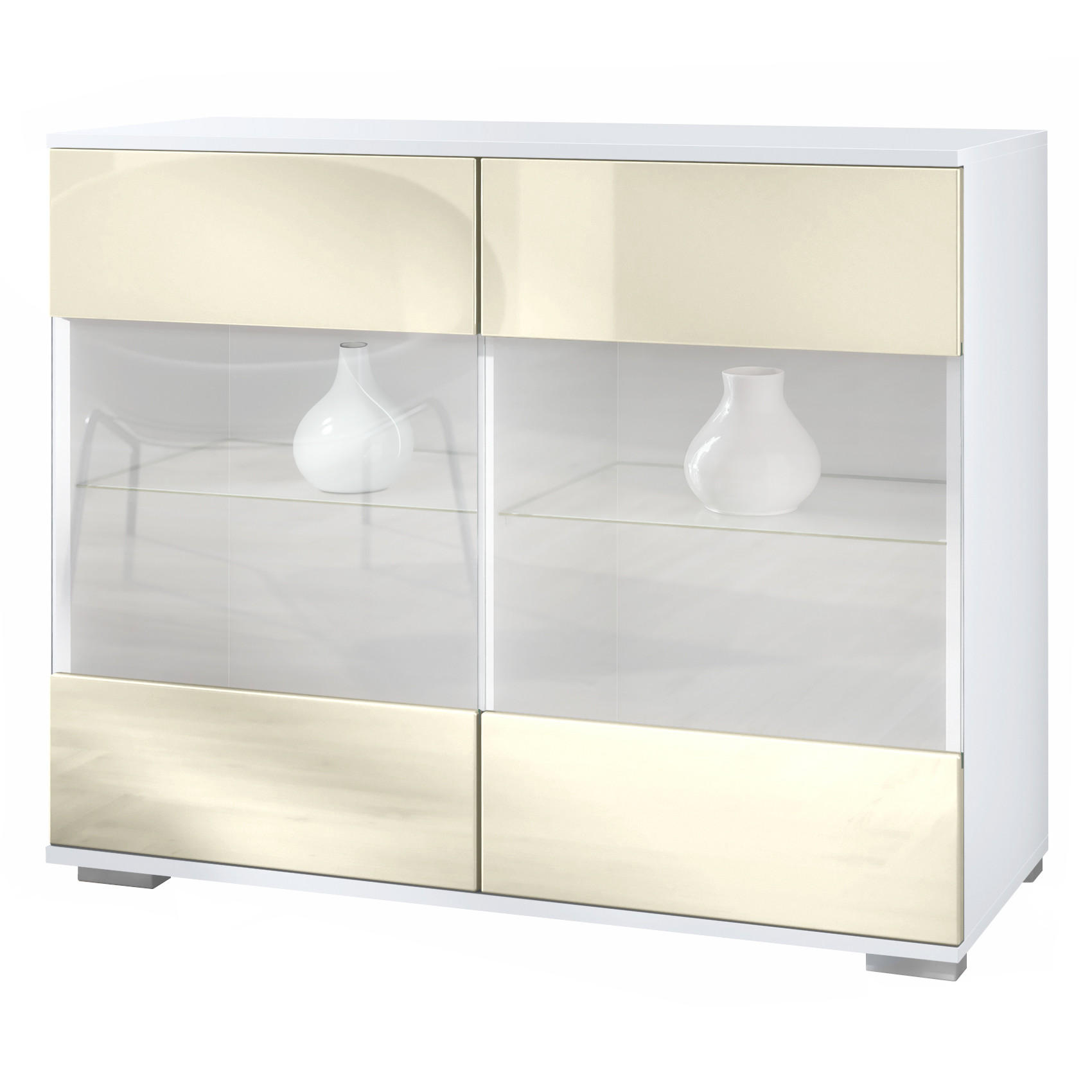 KOMMODE Bari Creme Hochglanz - Creme, Holzwerkstoff (92.5/75.5/35cm) - Vladon