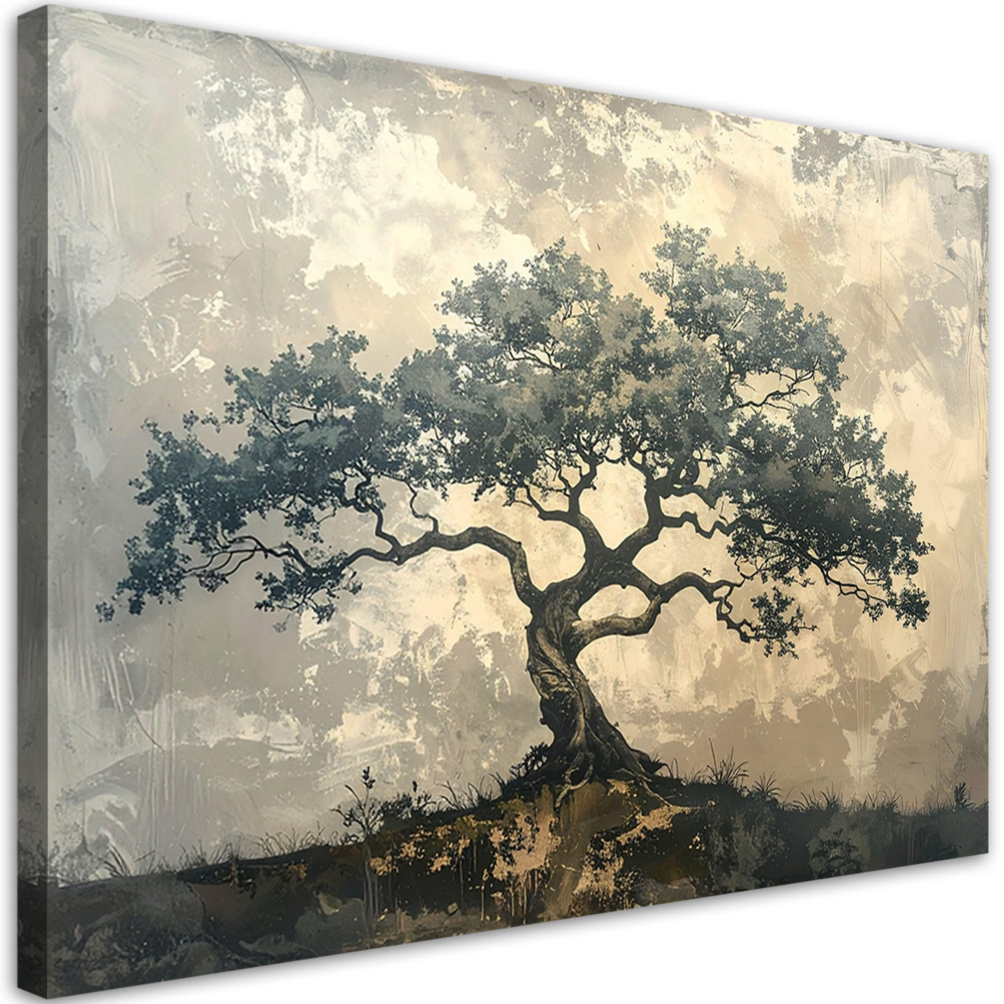 BILD auf Leinwand, Grunge Baum Natur beige grau - Grau, Textil (30/20cm) - Feeby