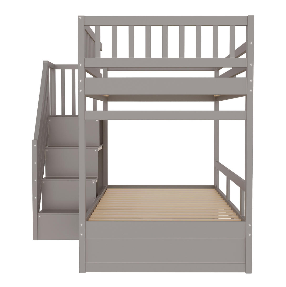 KINDERBETT aus Massivholz 90x200 cm in Grau mit Stauraum & Lattenrosten - Grau, Holz (90/200cm) - Modfu