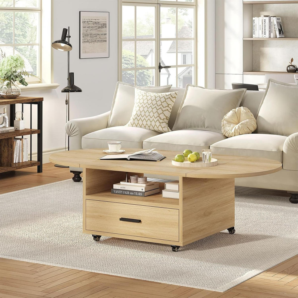 COUCHTISCH Wohnzimmertisch mit Stauraum 120 x 60 x 45 cm Klappplatte - Naturfarben, Holzwerkstoff/Metall (120/120/45cm) - Quality Elegance