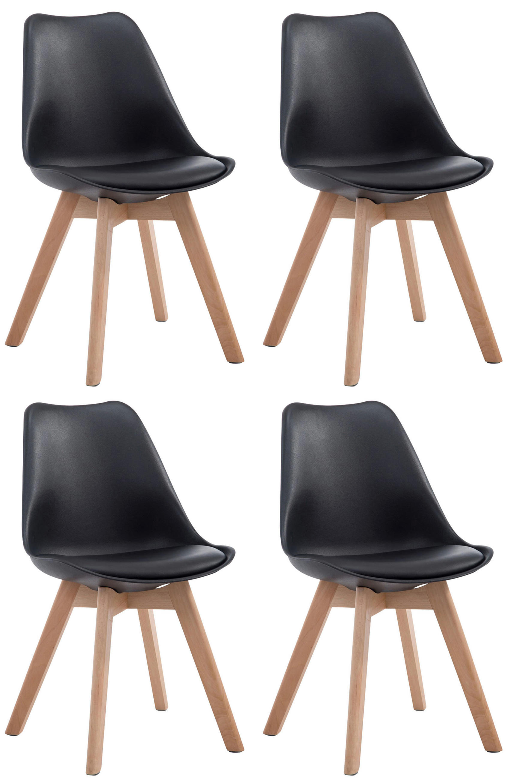 STUHL 4er Set Lederlook schwarz - Eukalyptusholzfarben/Schwarz, Holz/Textil (48/84/55cm) - CLP