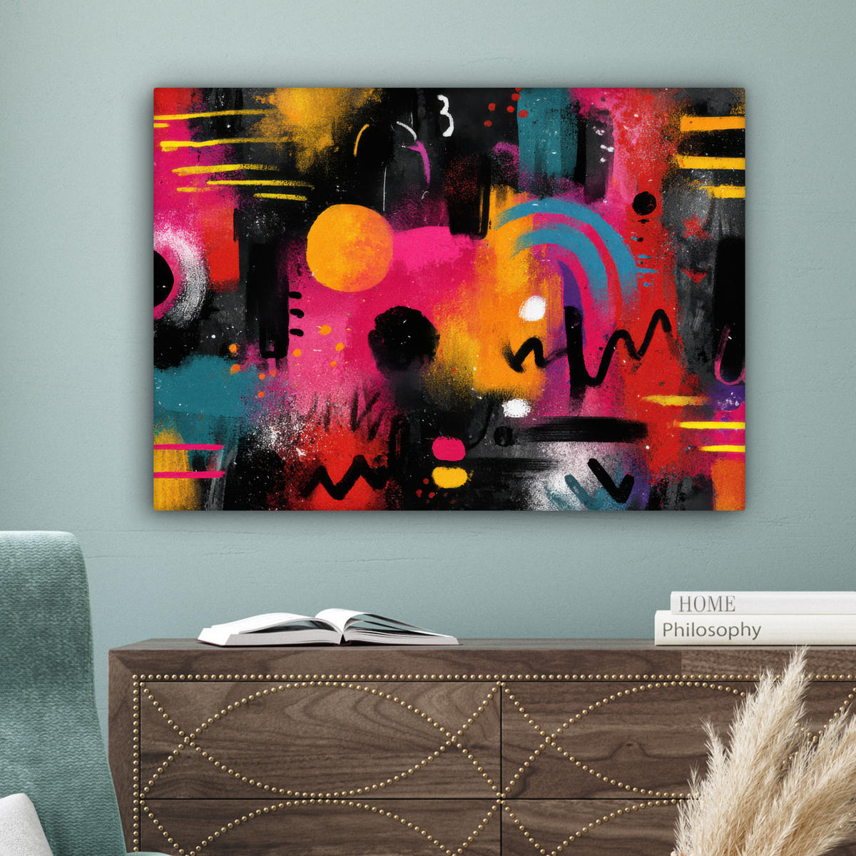 LEINWANDBILD Farbflächen - Formen - Bunt - Abstrakt Wandbilder 80x60 cm - Pink, Textil (80/60cm) - MuchoWow