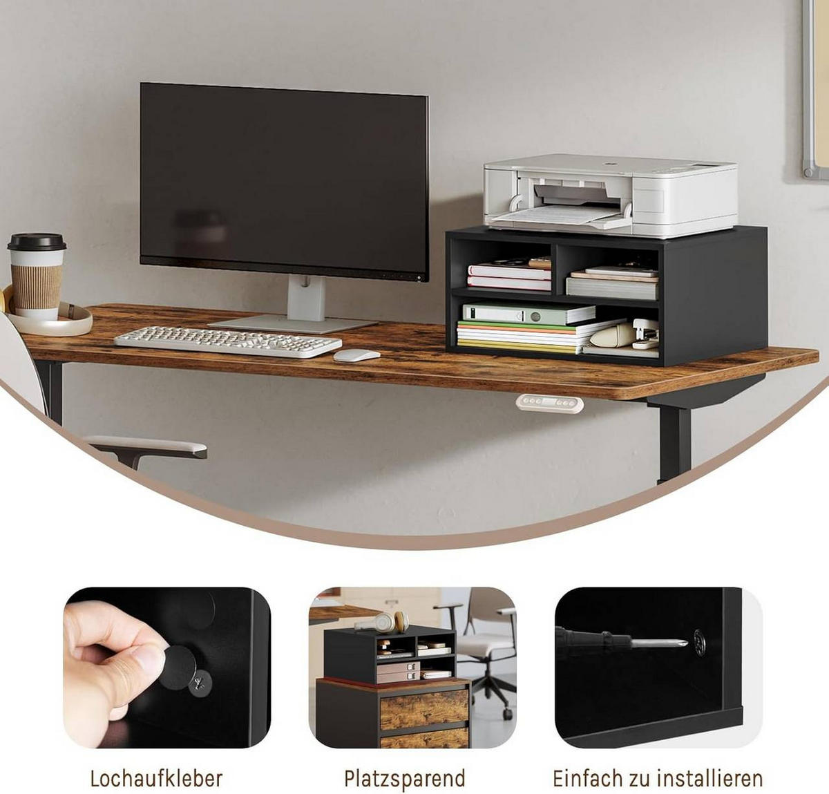 AKTENREGAL mit 3 Fächern,Druckerschrank, 47x22,5x40 cm, Schwarz - Schwarz, Holzwerkstoff (40/47/22.5cm) - Woltu