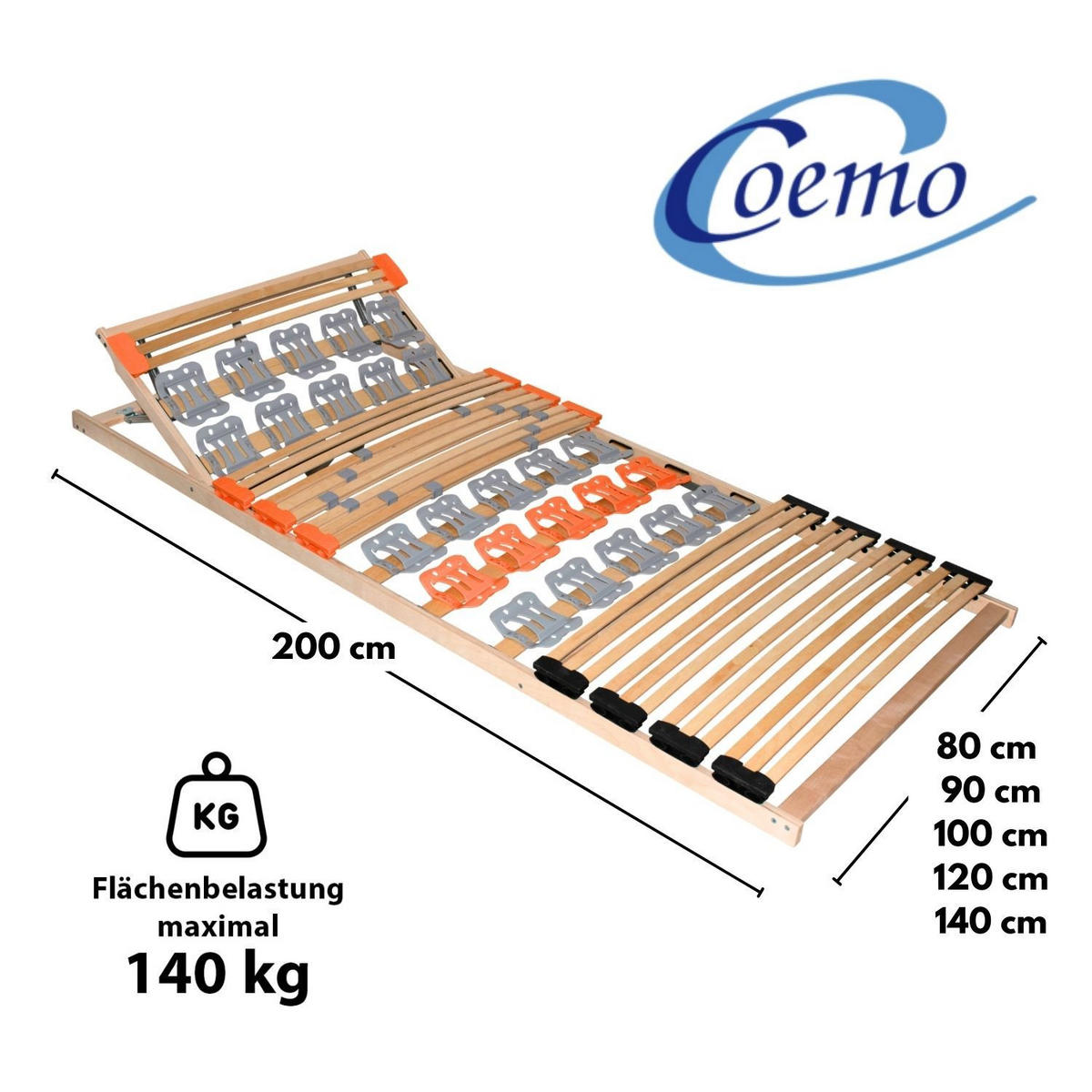 TELLERLATTENROST KOMBIFLEX K 90x200 cm Kopfteil verstellbar - Naturfarben, Holz (90/200cm) - Coemo