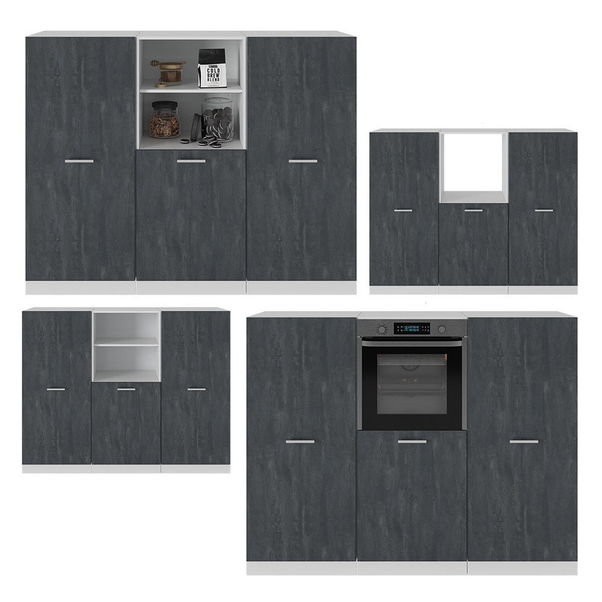 KÜCHENBLOCK R-Line Schwarz Beton/Weiß 180 cm ohne Arbeitsplatte - Schwarz/Weiß, Holzwerkstoff (180/143/46cm) - Vicco