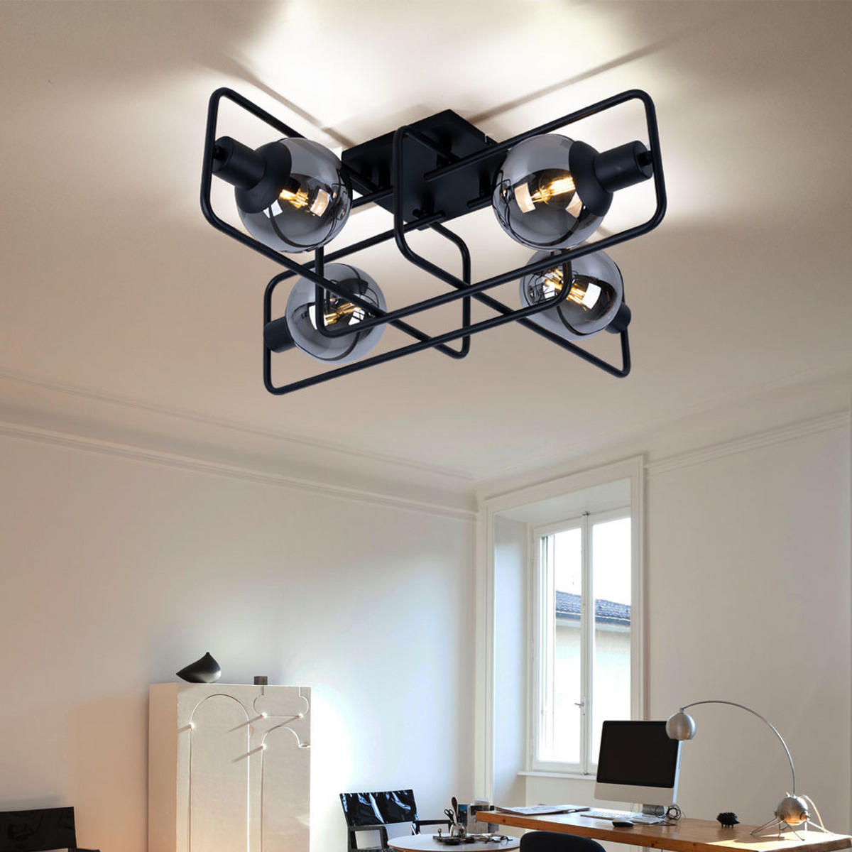 DECKENLEUCHTE Metall Grau Rauchoptik - Grau, Glas (61/61/20cm) - Globo Lighting