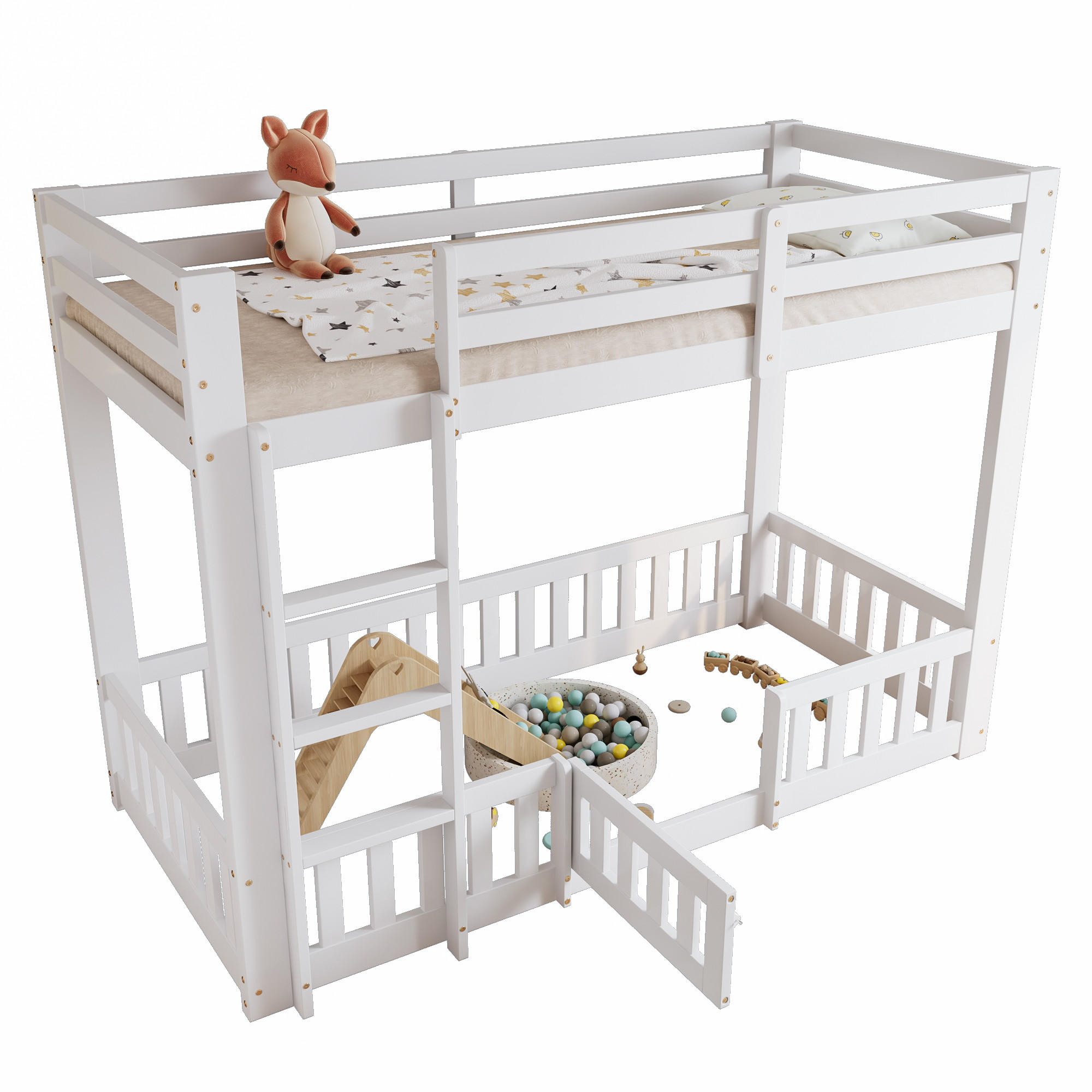 ETAGENBETT 90x200 cm Treppe Tür weiß - Weiß, Holz (90/200cm) - LEBENLANG