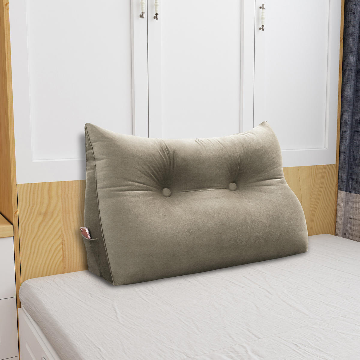 LESEKISSEN für Bett Samt Beige 60 cm - Beige, Textil (50/60cm) - Vercart