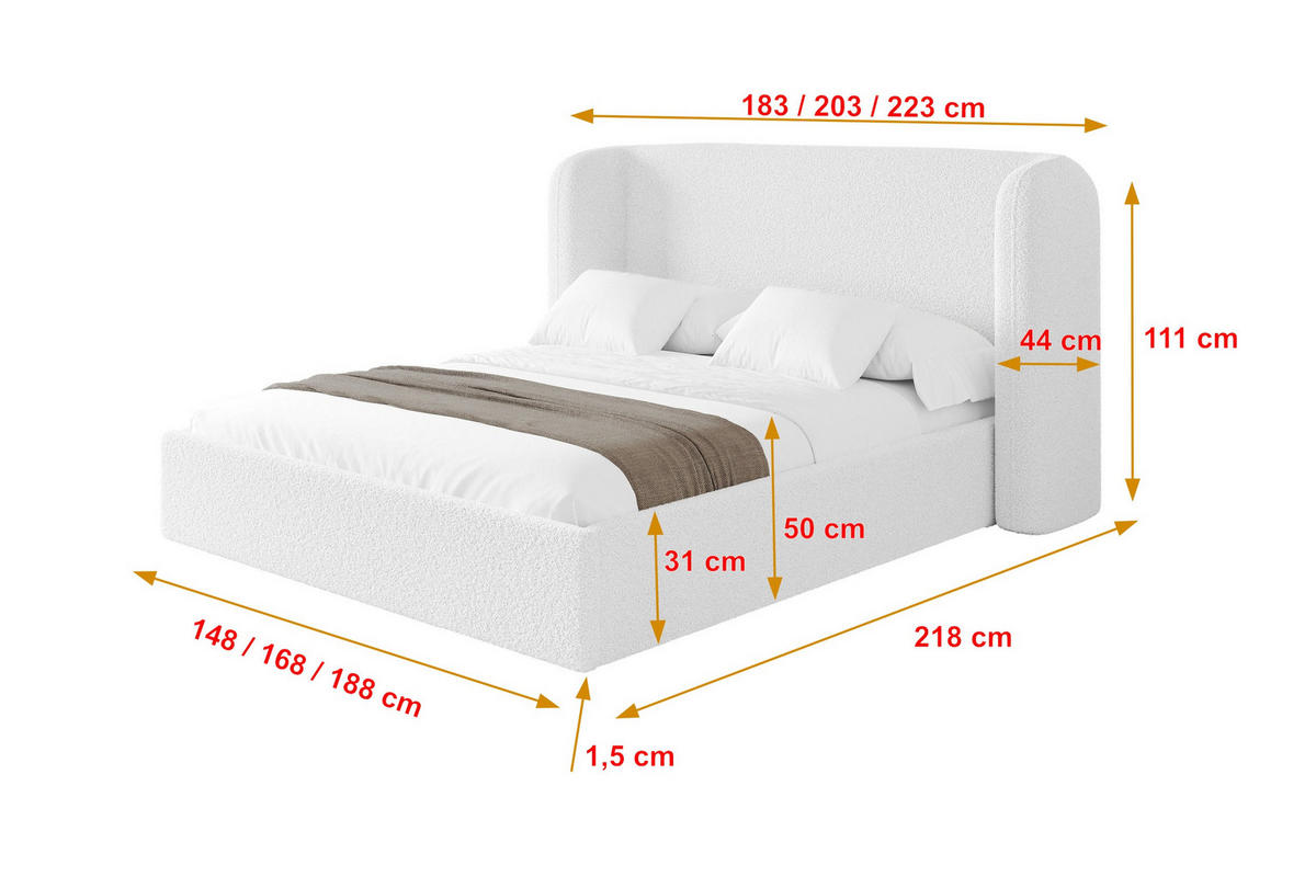 POLSTERBETT mit Bettkasten und Lattenrost, Boxbett ohne Matratze - ESTI 160x200 Weiß - Weiß, Holzwerkstoff/Textil (160/200cm) - ALTDECOR