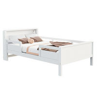 KINDERBETT 90/200 cm weiß aus Kiefernholz mit Ablage, LED und USB-/Type-C-Anschluss - Weiß, Holzwerkstoff (90/200cm) - OKWISH