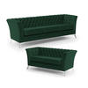 SITZGARNITUR 3+2 Chesterfield Whitby Flasche Grün Samt mit silbernen Füßen - Dunkelgrün/Silberfarben, Holz/Textil (237/78/82cm) - S-Style Möbel