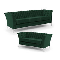 SITZGARNITUR 3+2 Chesterfield Whitby Flasche Grün Samt mit silbernen Füßen - Dunkelgrün/Silberfarben, Holz/Textil (237/78/82cm) - S-Style Möbel