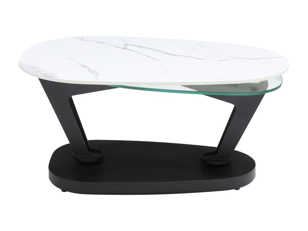 COUCHTISCH mit drehbaren Tischplatten - Keramik, Sicherheitsglas & Metall - Marmor-Optik Weiß - NADRYA - Transparent, Glas (155/60/41cm) - Vente-Unique
