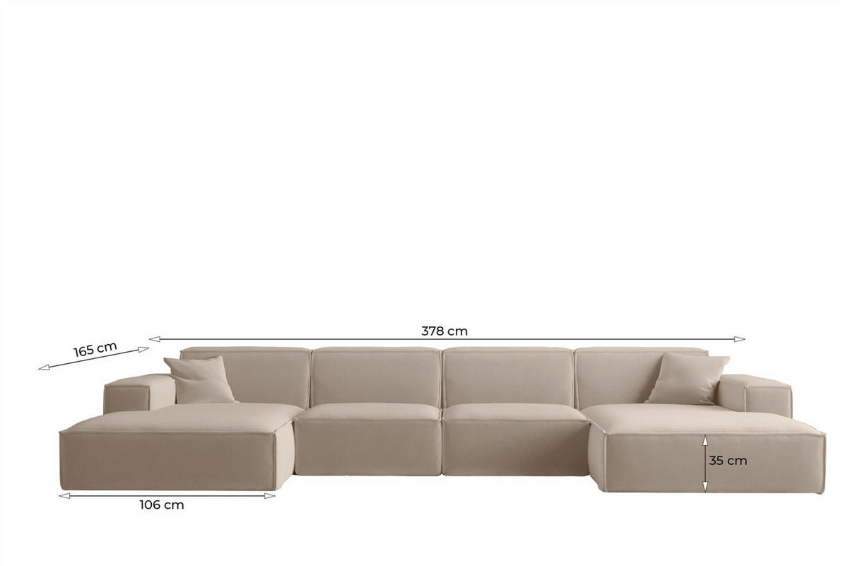 WOHNLANDSCHAFT Celes Premium In Artico - Creme, Holzwerkstoff/Textil (378/73/165cm) - Fun Möbel