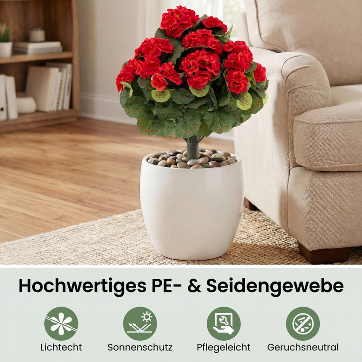KÜNSTLICHE GERANIEN hochrealistisch rot(2er-Set) - Rot, Kunststoff (57cm) - COSTWAY