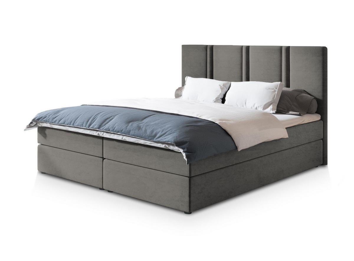 POSTEL BOXSPRING LARIO 160x200 cm, s matrací a úložným prostorem, šedá - šedá, kompozitní dřevo/textil (160/200cm) - MASSENO