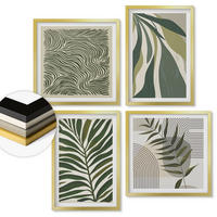 WANDBILDER 4er Set - 50x50 cm & 40x60 cm Goldrahmen - Blätter, Wellen – Pastellillustrationen - Goldfarben, Kunststoff (50/50cm) - ArtPrintCave