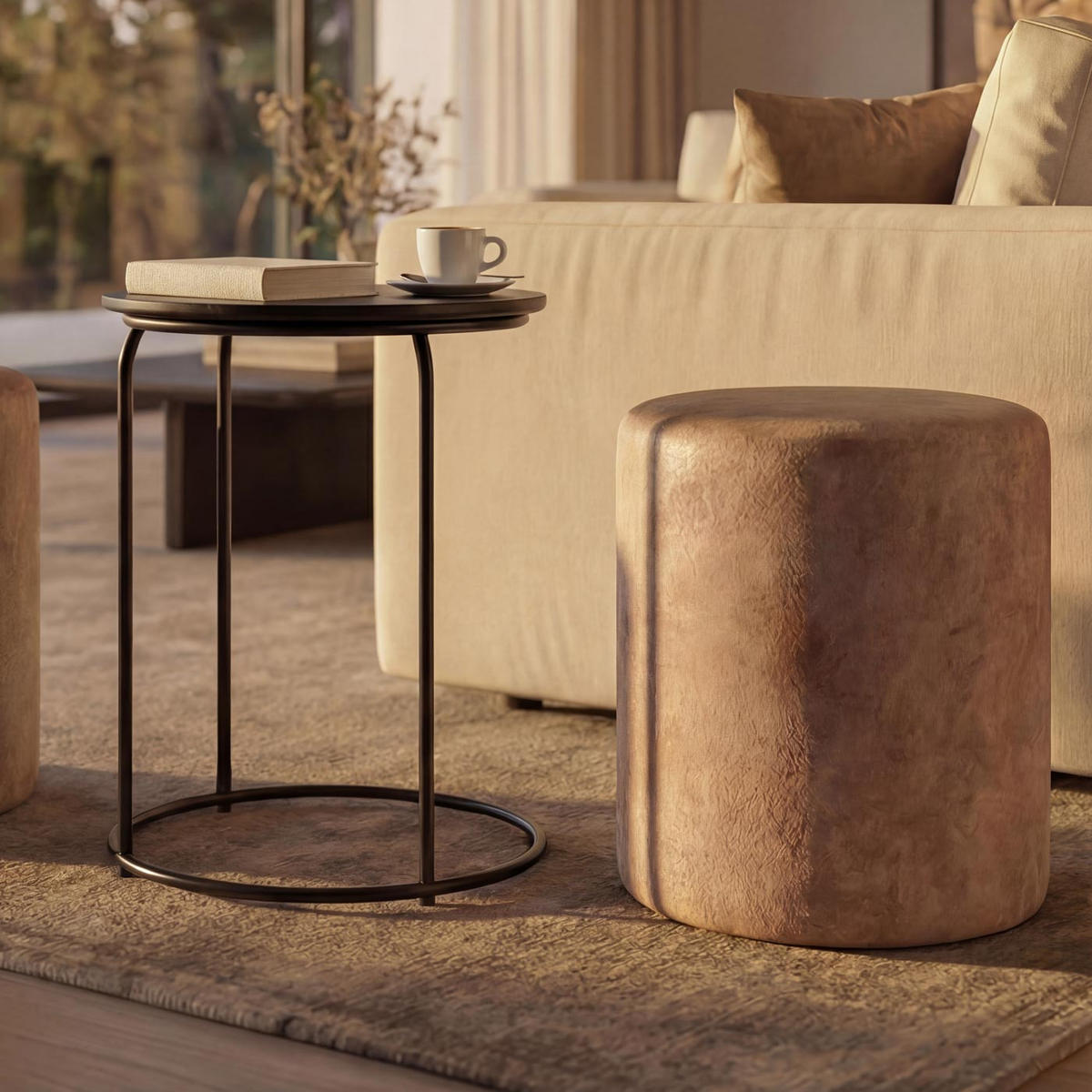 SITZHOCKER/BEISTELLTISCH Braun 2er-Set - Braun, Textil (39/53/39cm) - MCW