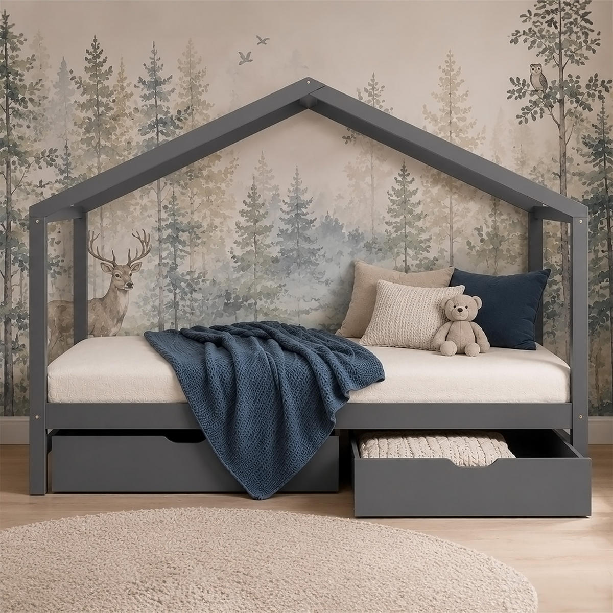 HAUSBETT mit Stauraum 90/200 cm Grau - Grau, Holz (208/160/96cm) - Homestyle4u