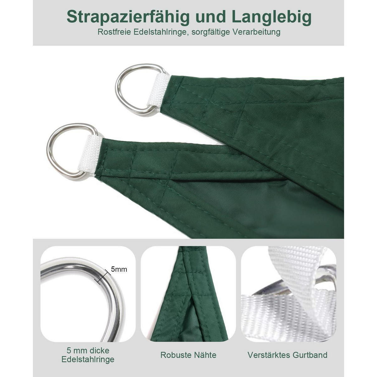 SONNENSEGEL Dreieckig 300 x 300 x 300 cm Wasserdicht PES Polyester Verde - Olivgrün, Textil (30/43cm)