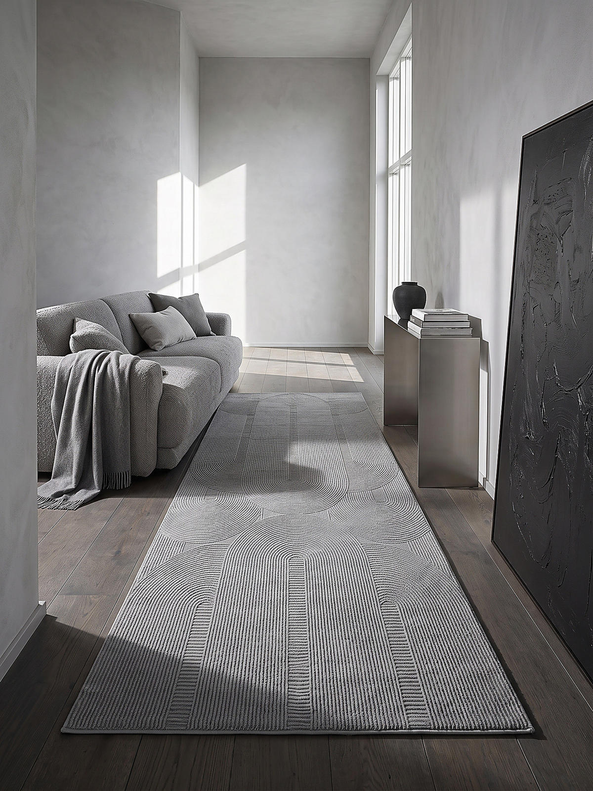 TEPPICH Kurzflor KASOS Waschbar Geometrisch Polyester Grau 80 x 150 cm - Grau, Textil (80/150cm) - KADIMA DESIGN