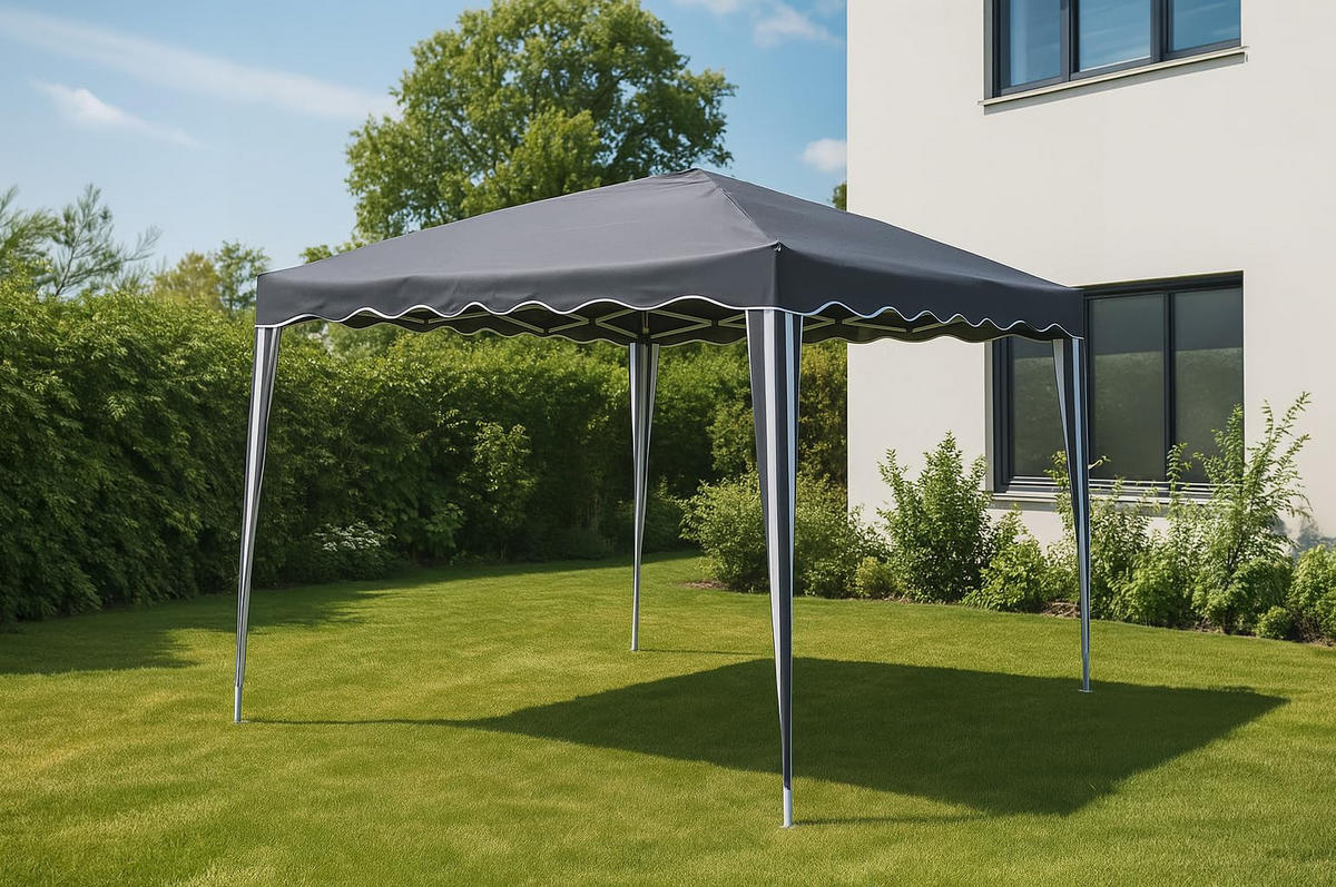 PAVILLON Stefan 3x3m Grau Polyester Campingpavillon - Grau, Kunststoff (295/260/295cm) - DELUKE