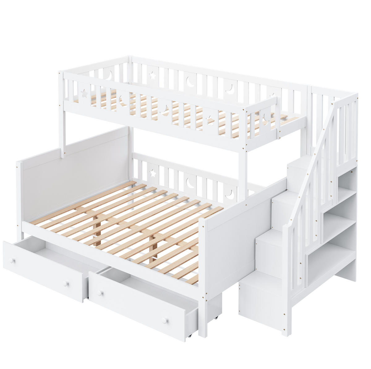 POSCHODOVÁ posteľ 90/200 a 140/200 cm biela s úložnými schodmi a zásuvkami z masívneho dreva - biela, drevo (90/200cm) - OKWISH