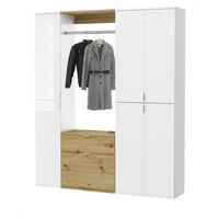 GARDEROBENSCHRANK weiß Hochglanz, Eiche 152 cm, Komplettset mit viel Stauraum - Weiß Hochglanz/Eiche Artisan, Holzwerkstoff/Metall (152/193/34cm) - Inn.Furn