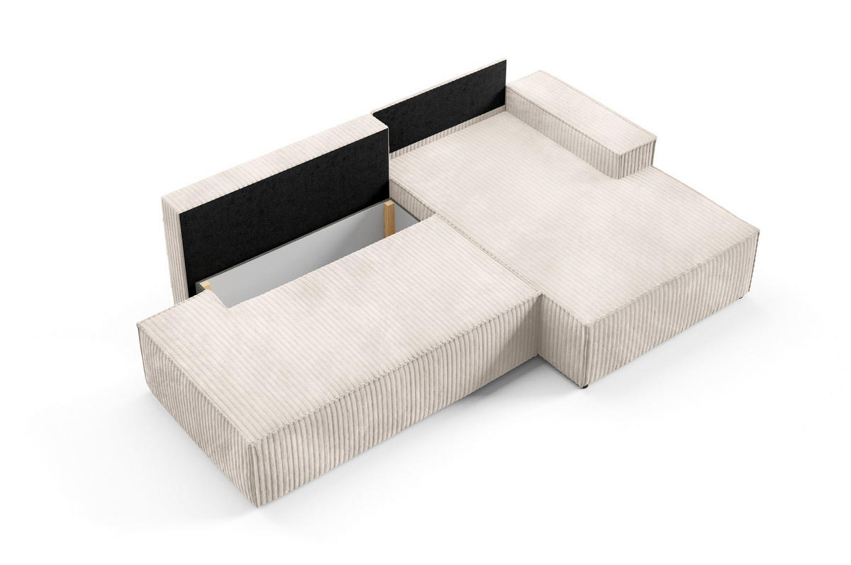 ECKSOFA TESSO R-S Creme Kordstoff mit Schlaffunktion - Creme, Holz (247/170cm) - MASSENO