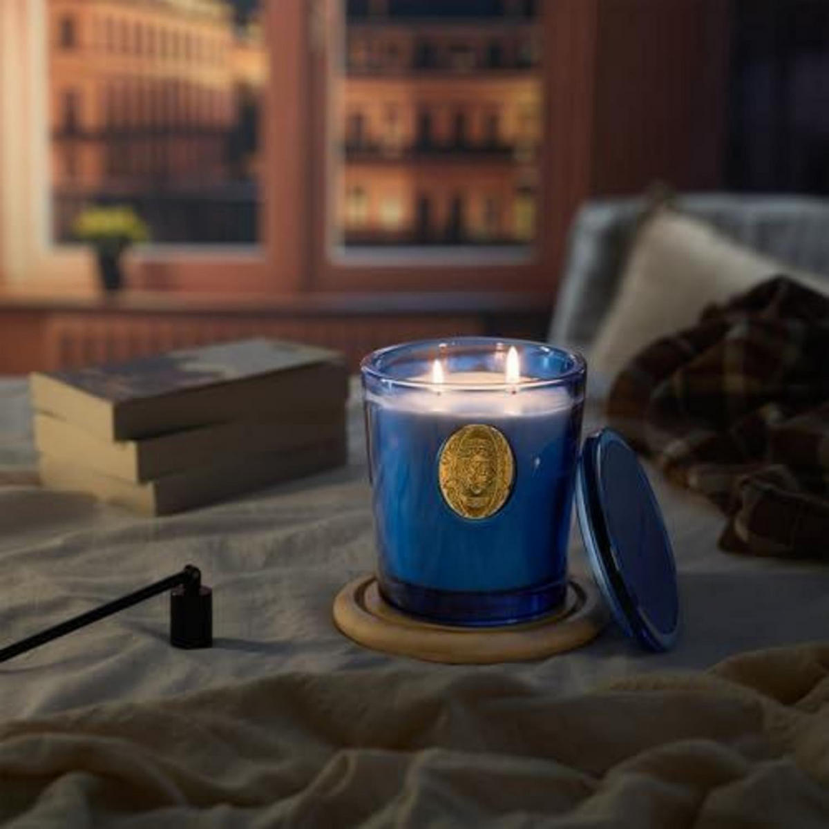 DUFTKERZE Ozean-Traum 560g 2-Docht 110h Brenndauer - Blau, Glas (10cm)