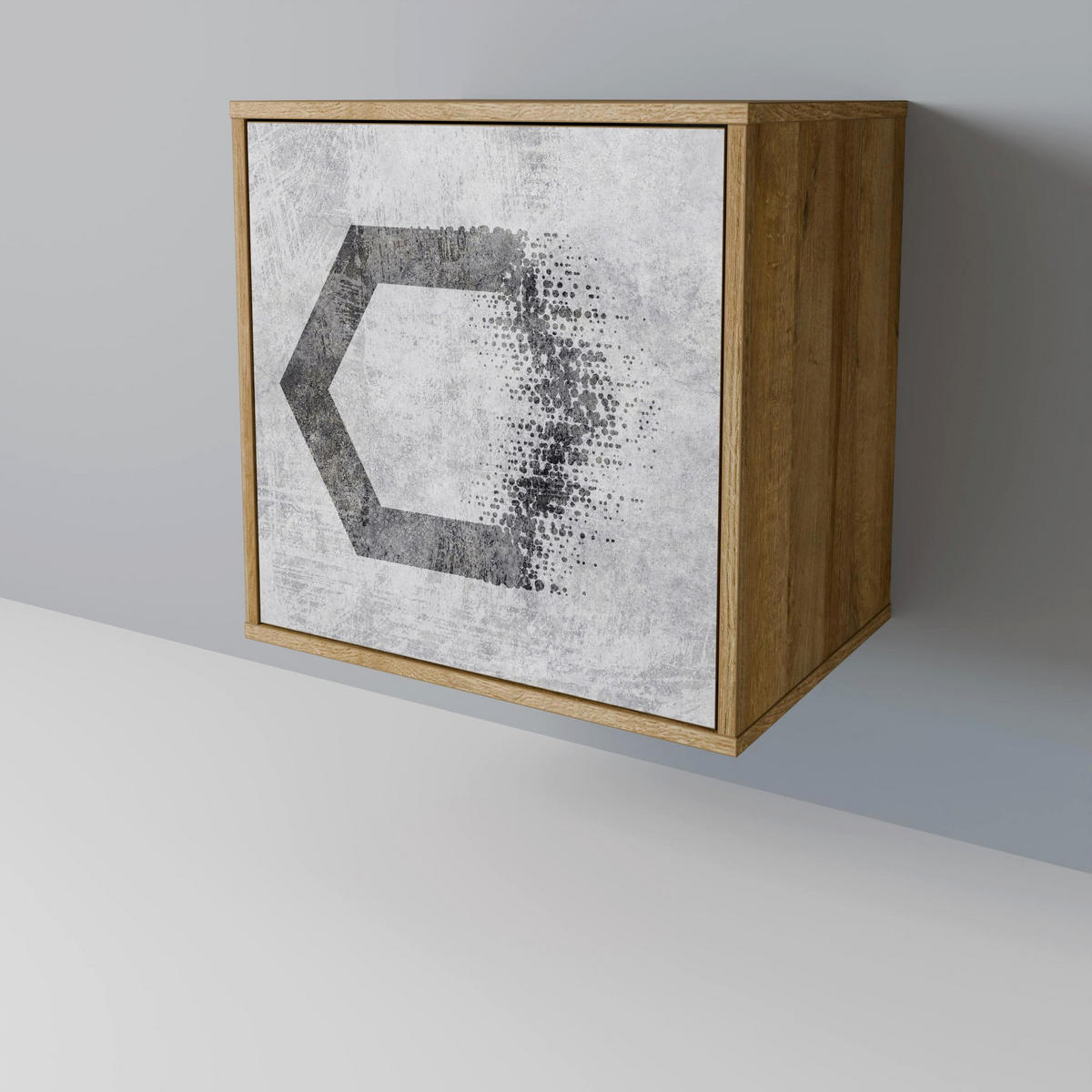 SIDEBOARD HEXAGONAL FIGURES, Eichefarben, 57,5x42x70,5 cm, Schwarze Metall-Sternfüße - Eichefarben/Multicolor, Holzwerkstoff/Metall (57.5/70.5/42cm) - SpaceRebels