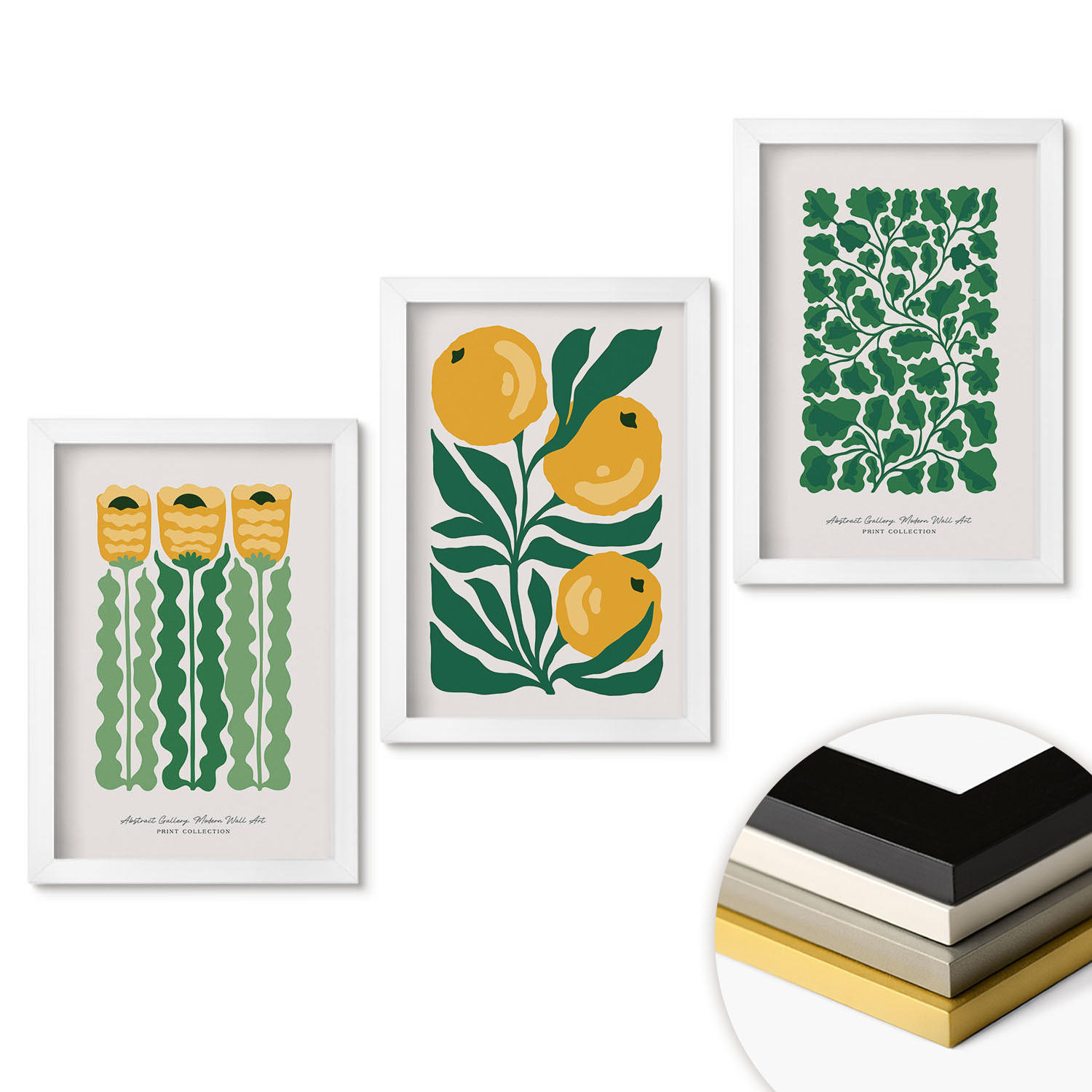 WANDBILDER 3er-Set - 20x30 cm Weißer Rahmen - Pflanzenmuster Blüten Blätter - Weiß, Kunststoff (20/30cm) - ArtPrintCave