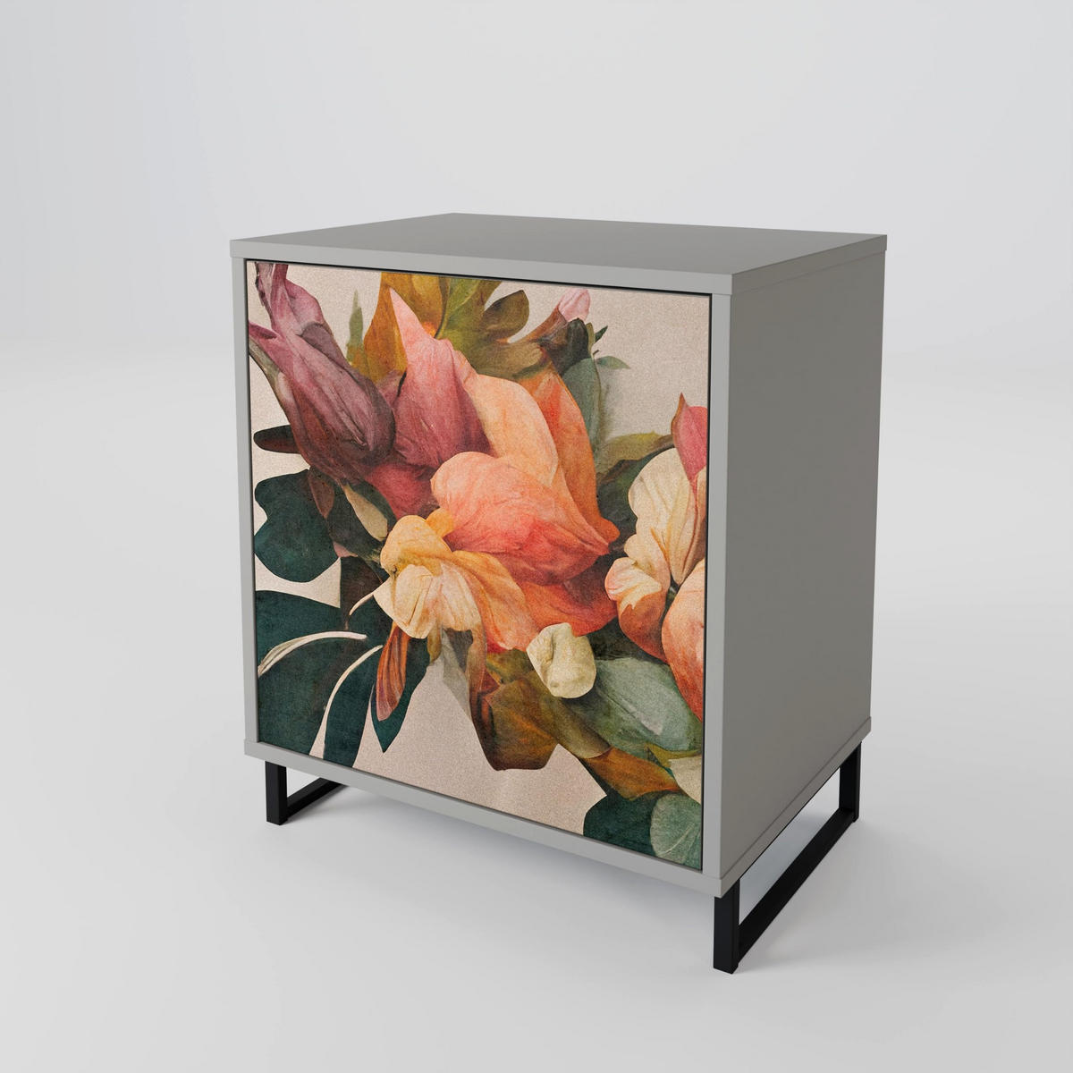 SIDEBOARD STYLISH BEAUTY, Grau, 57,5x42x77,5 cm, Schräge Buchenholzfüße - Buchefarben/Multicolor, Holzwerkstoff/Buchenholz (57.5/77.5/42cm) - SpaceRebels