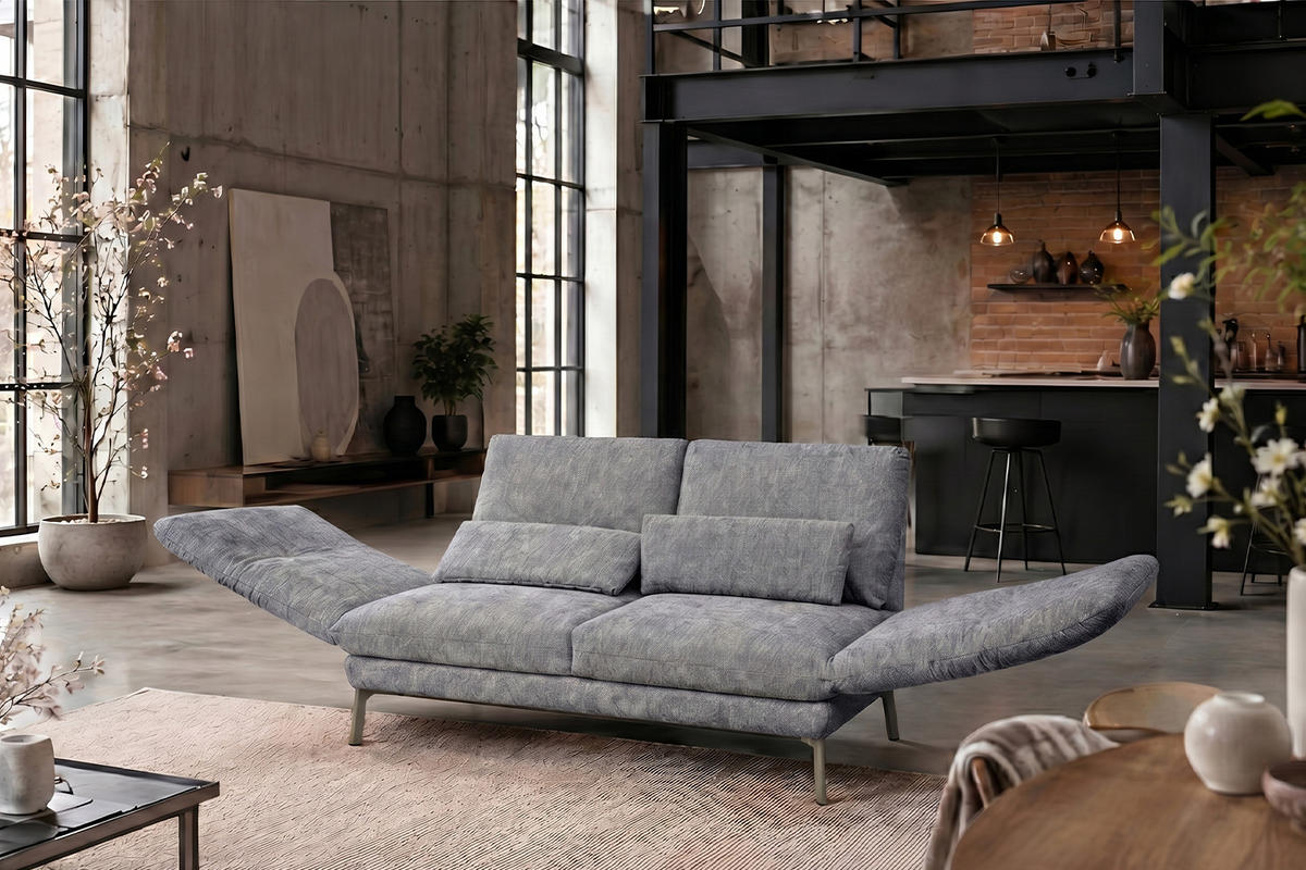 SOFA HOLLY Grau Flachgewebe - Braun/Grau, Textil/Metall (176/90/92cm) - KAWOLA