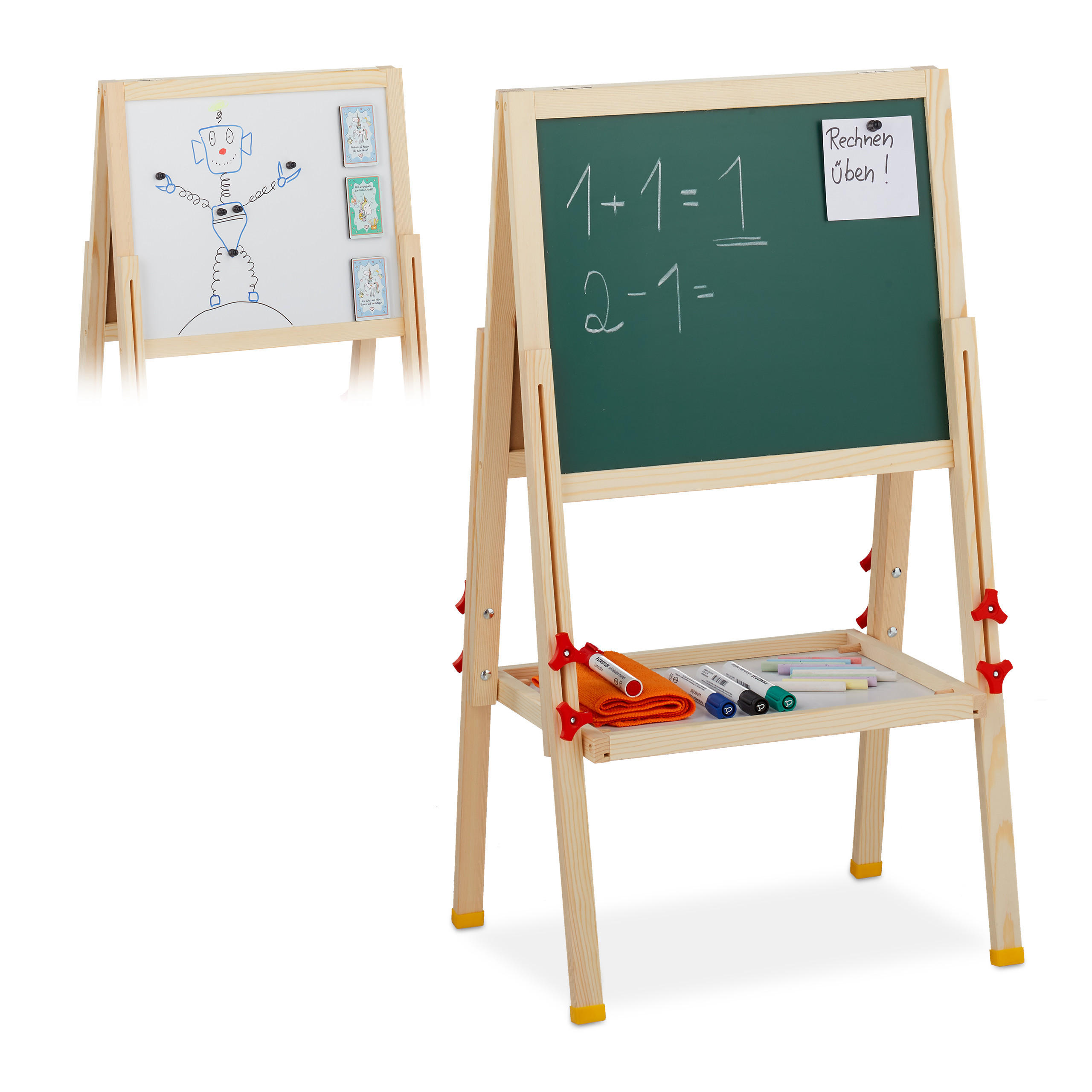 STANDTAFEL Natur Weiß Grün Holz magnetisch Whiteboard - Multicolor, Holz/Holzwerkstoff (45/104/42cm) - Relaxdays