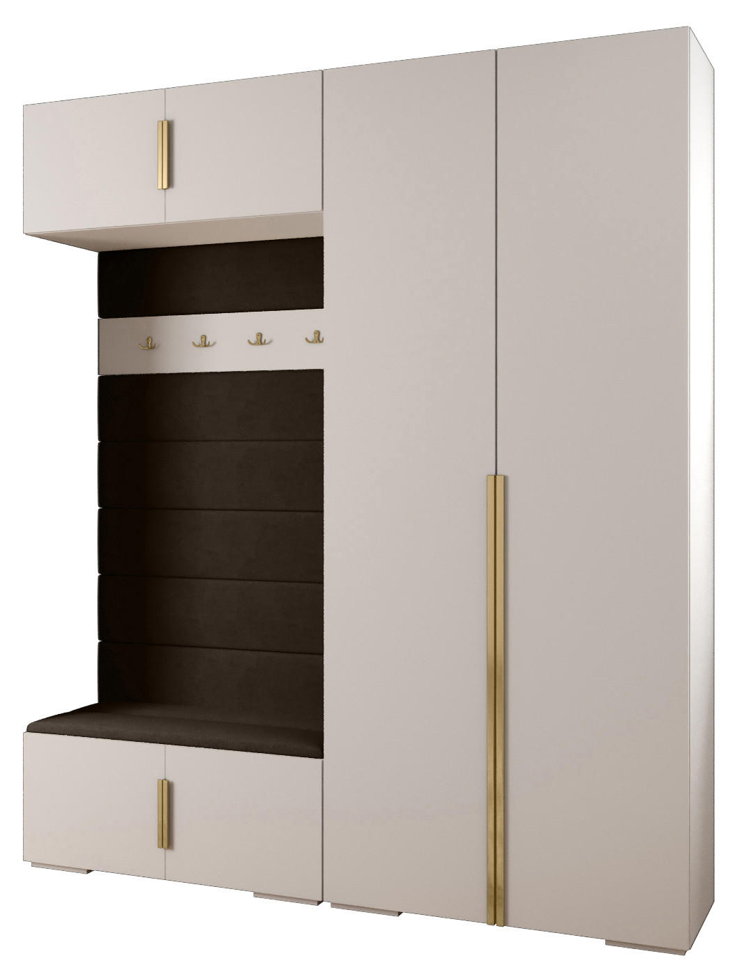 Abiks Möbel Garderoben-Set Weiß, Braun, Gold 200x236.7x47 cm