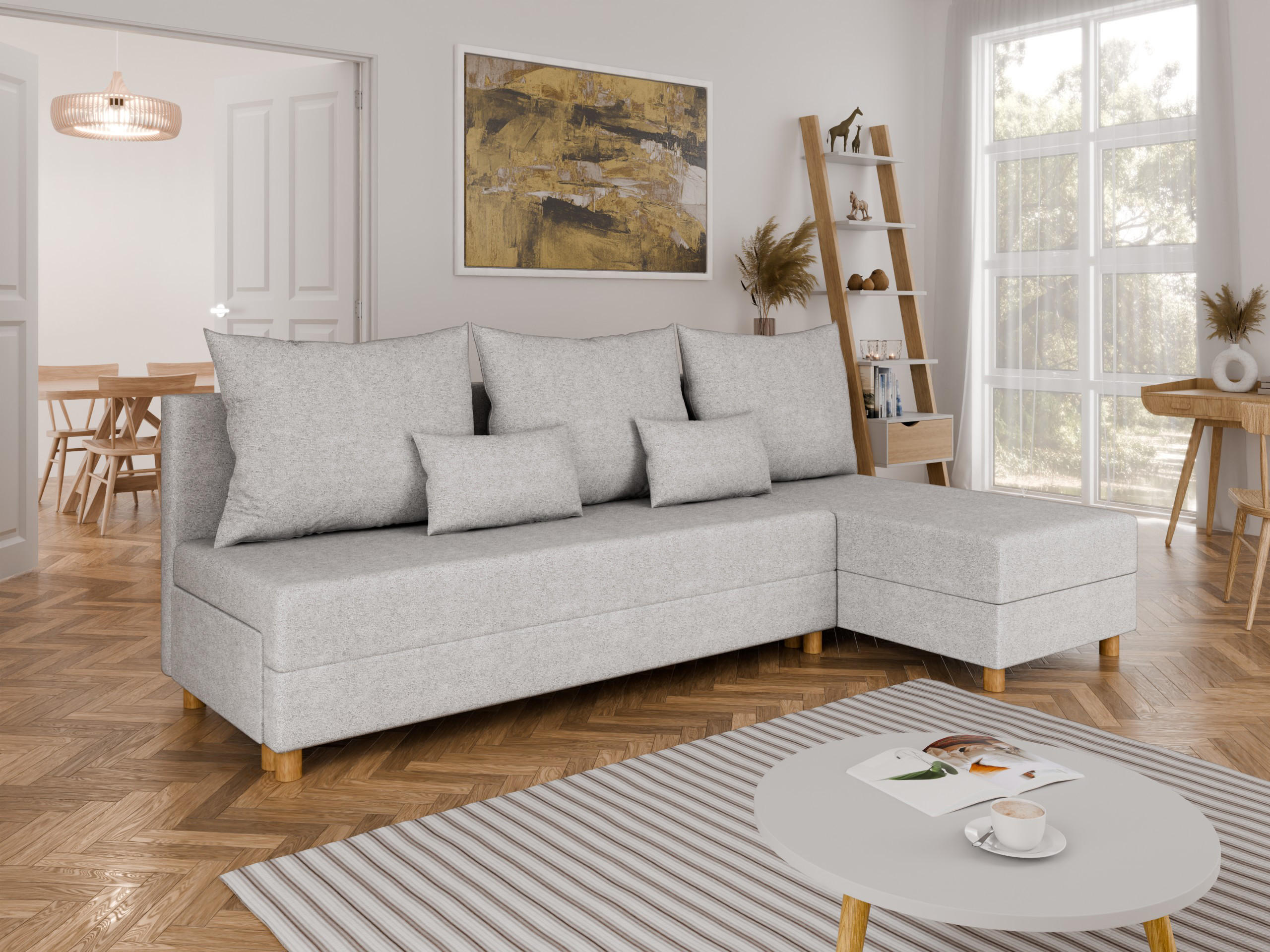 ECKSOFA Lellice L-Form - links oder rechts montierbar, hellgrau - Hellgrau, Holz (214/122cm) - Panda Möbel