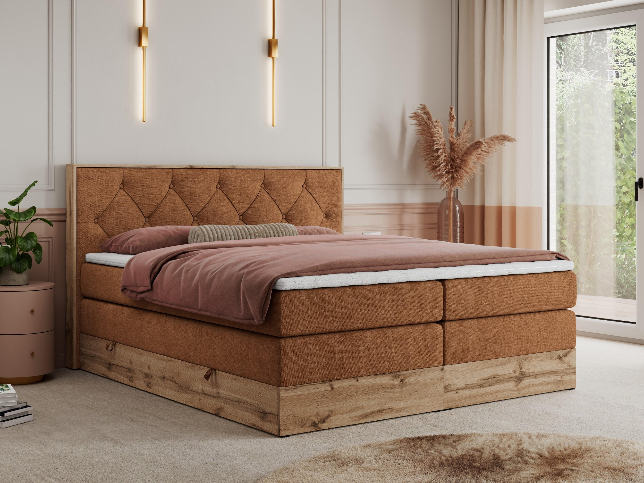 BOXSPRINGBETT VENETO KING 140/200 Orange Struktur - H3 - Orange, Holz/Textil (140/200cm) - MKS