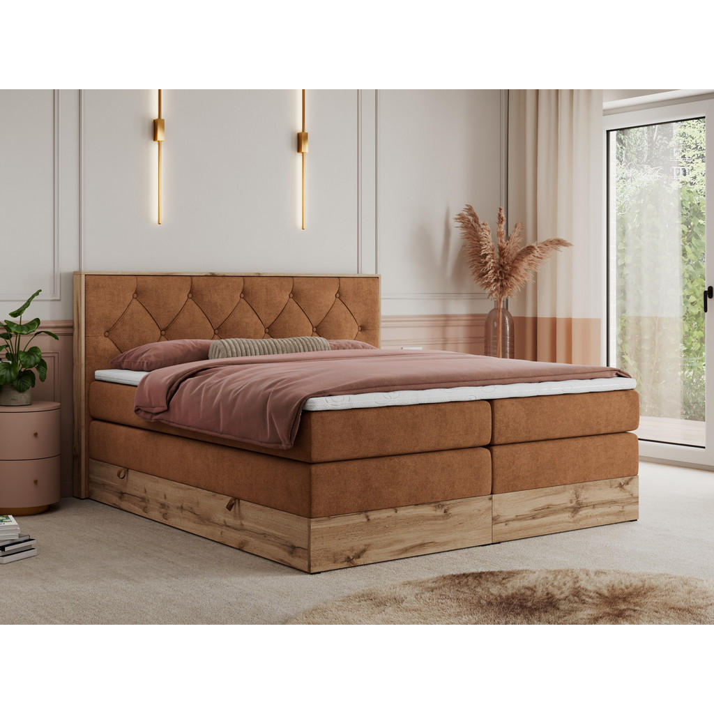 Thumbnail - MKS Boxspringbett, Orange, Textil, 2-Sitzer, H4, Rechteckig, 160x200 cm, Schlafzimmer, Betten, Boxspringbetten