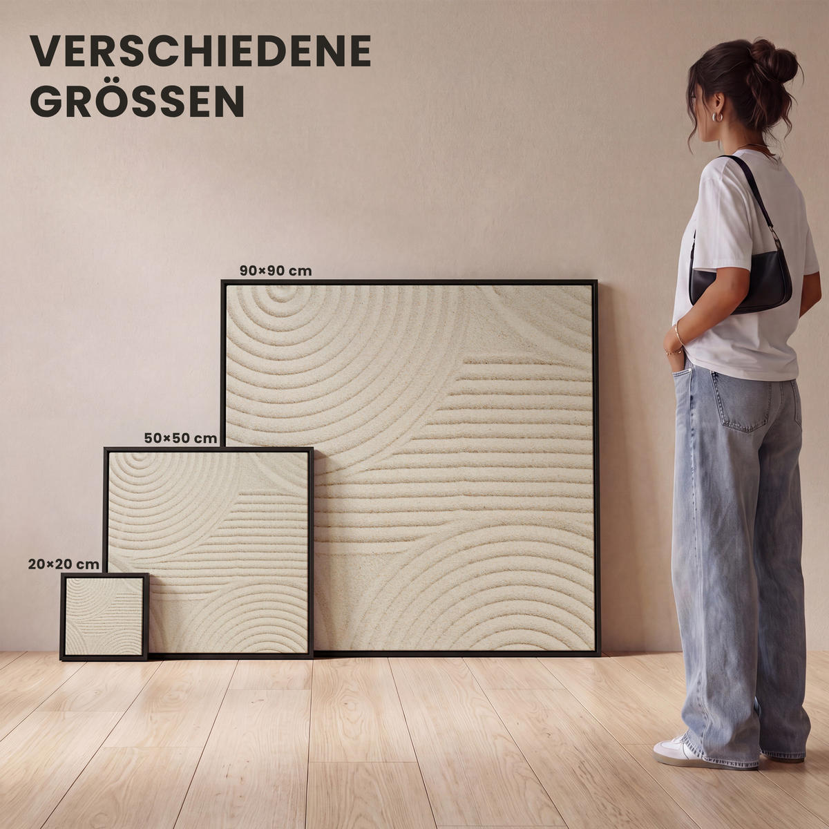 LEINWAND Bilder mit Rahmen - Muster - Abstrakt - Weiß - 50x50 - Beige, Textil (50/50cm) - MuchoWow
