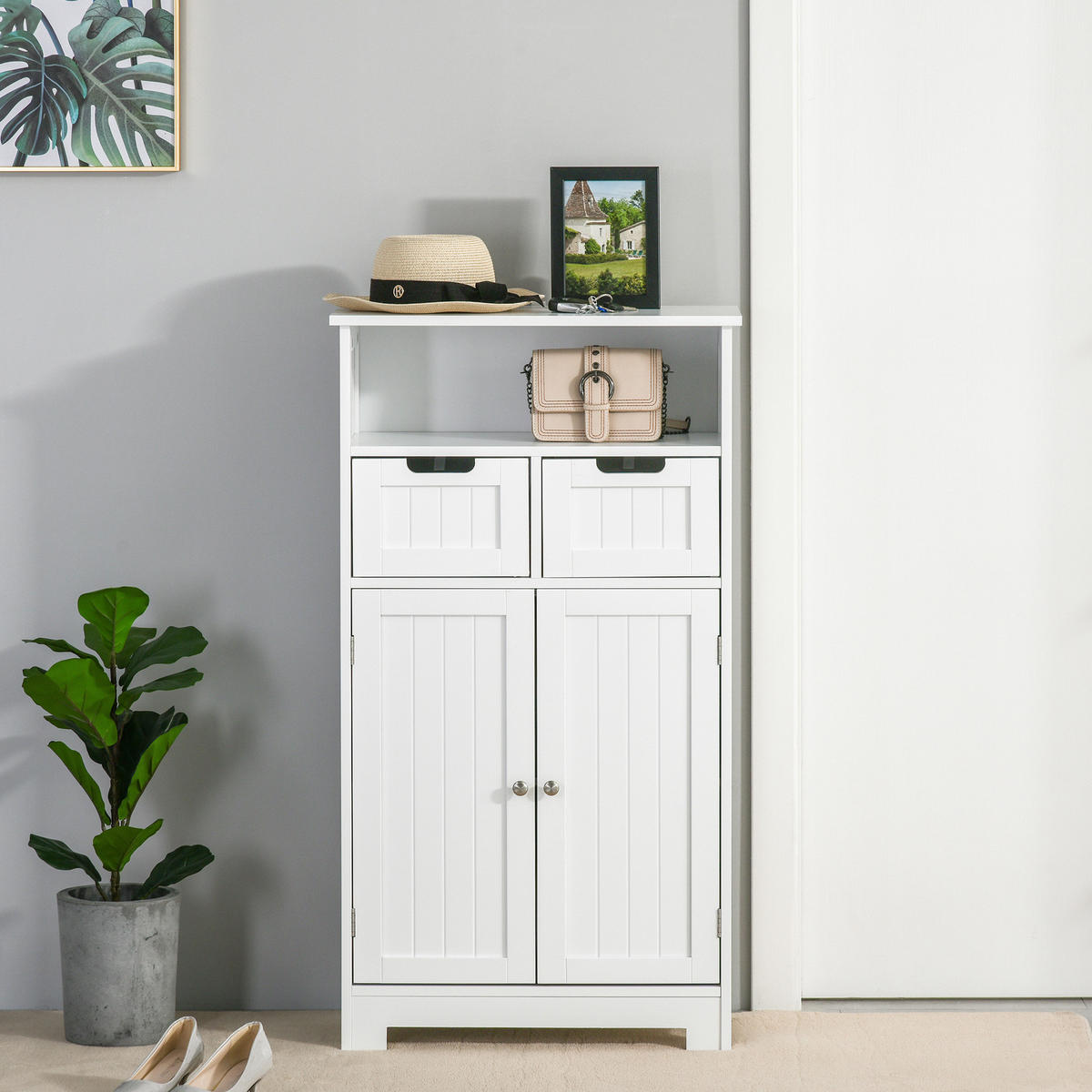 MIDISCHRANK DE-17293 2 Schubladen & Schrank mit verstellbarem Regal Weiß - Weiß, Holzwerkstoff (30/108/60cm) - ComfortXL
