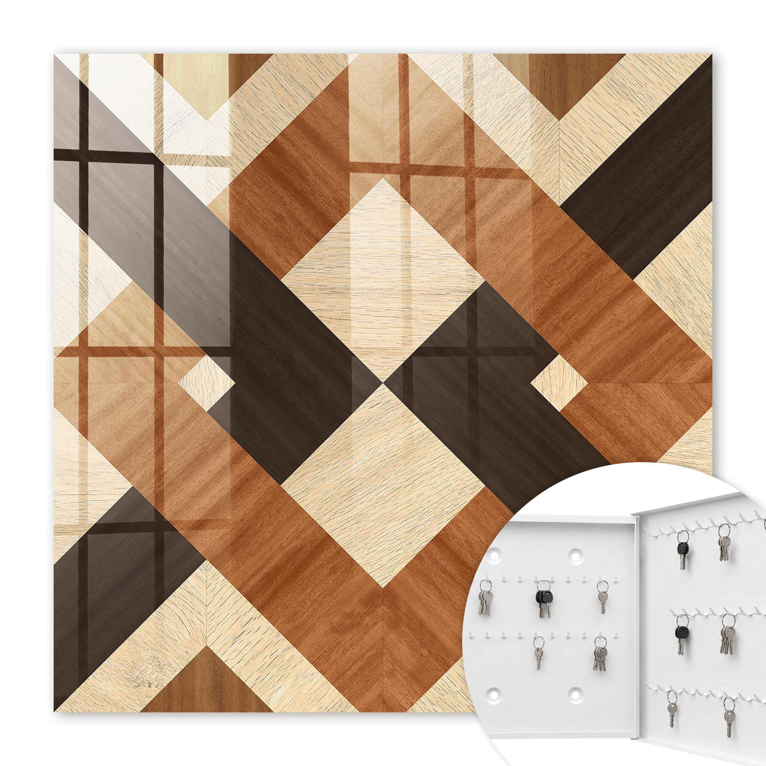 SCHLÜSSELBOX Weiß 30x30 cm – Türöffnung nach rechts - Moderne Geometrie - Braun, Metall (30/30/5cm) - TULUP