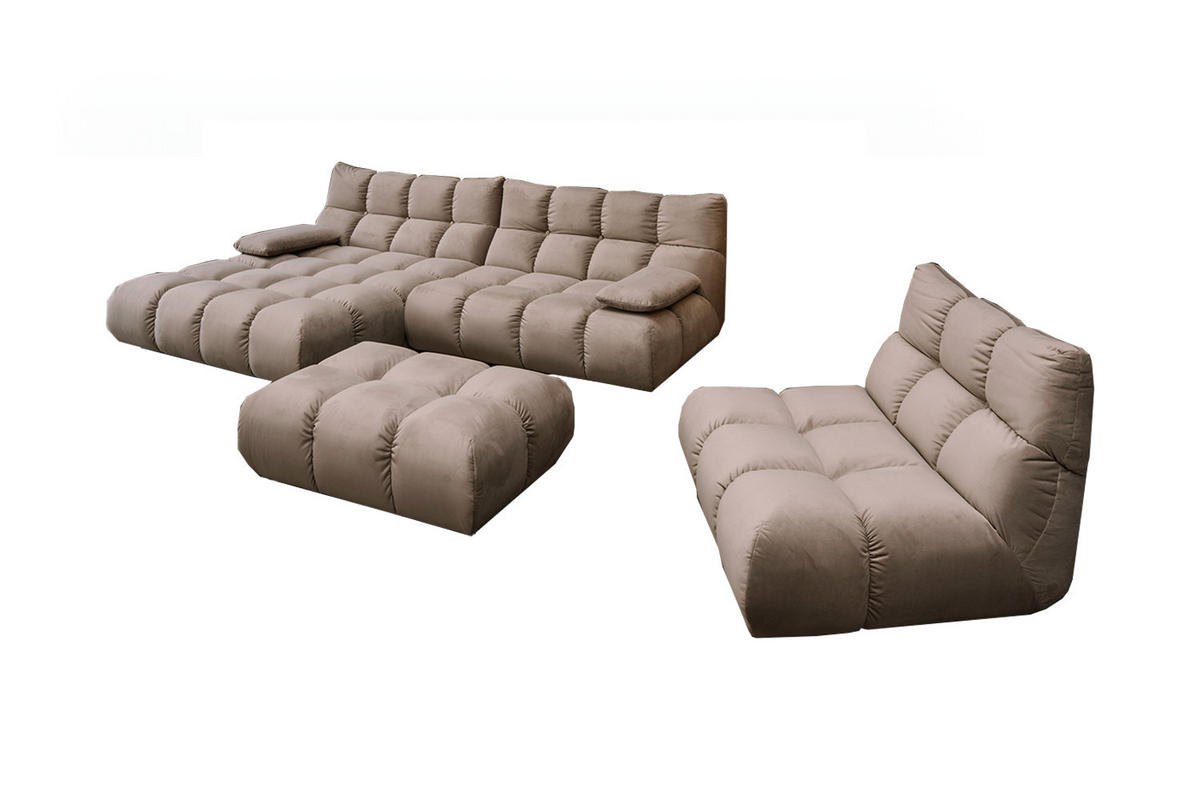 SITZGRUPPE VIVIEN 3ER SET Braun Velvet - Dunkelbraun/Braun, Kunststoff/Textil (510/85/359cm) - KAWOLA