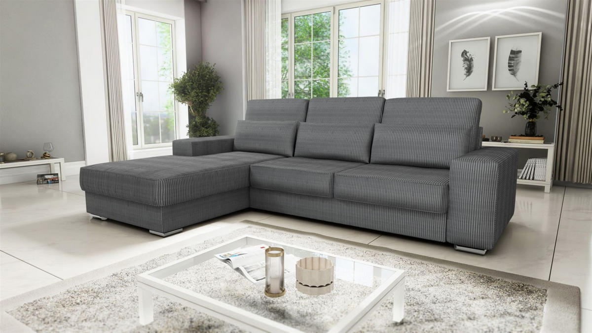 ECKSOFA Nevio In Scala - Grau, Holzwerkstoff/Textil (312/202cm) - Fun Möbel